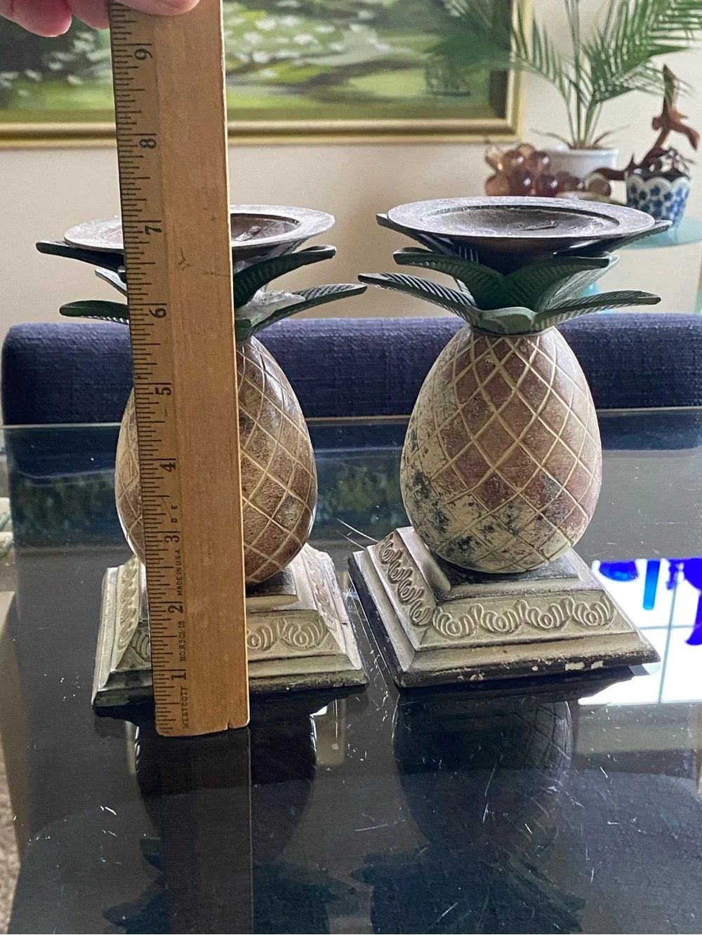 Vtg Metal Pineapple Pillar Candle Holders Set of 2 Bed Bath & Beyond 6.75”